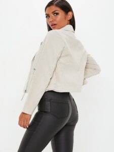 Women White Biker Leather Jacket - Image 2