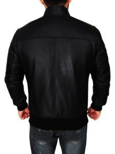 Men Sleek Black Leather Jacket - Image 2