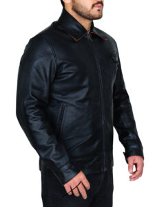 Shirt Collar Black Leather Jacket - Mauve Tree - Image 3