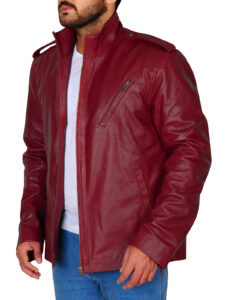 Blood Red Slim Fit Leather Jacket - Image 3