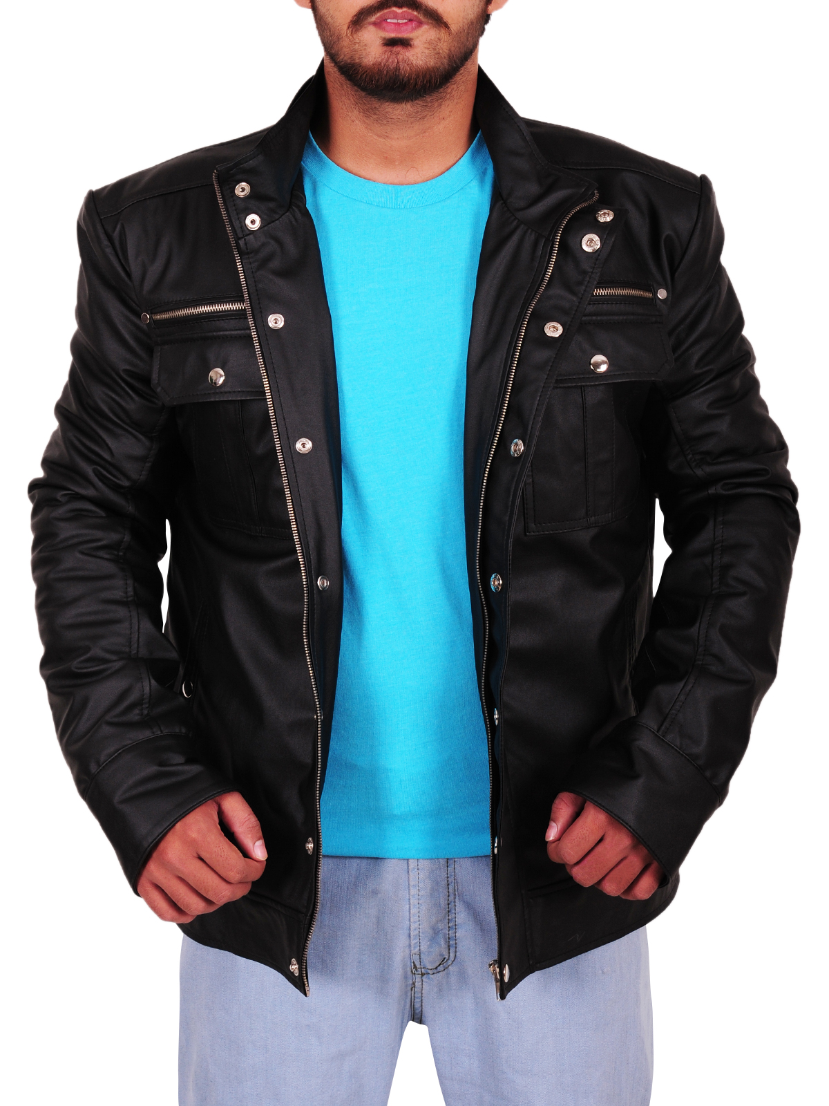 stylish-back-jacket.jpg Stylish Black Hoodie Leather Jacket - Image 1