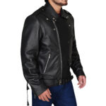 Black Lapel Style Leather Jacket - Image 3