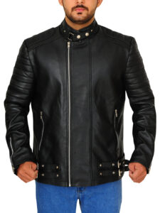 Pitch Black Snap Tab Leather Jacket - Image 5