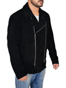 Men Black Suede Biker Jacket - Image 3