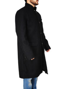 Casual Black Men Wool Coat - Image 3