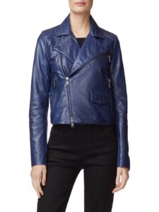 Women Sky Blue Leather Jacket - Image 3
