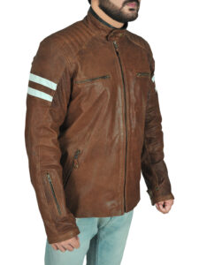 Classic Brown Leather Biker Jacket - Image 3