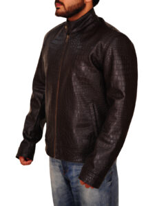 Crocodile Skin Brown Leather Jacket - Image 4