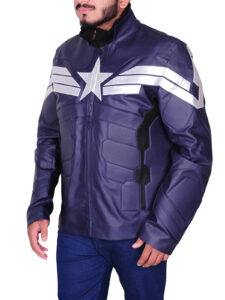 Navy Blue Star Leather Jacket - Image 4