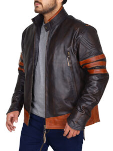 Rub Buff Leather Jacket With Stripes - Image 3
