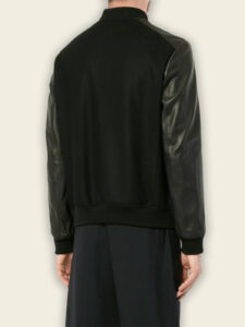 Men Black College Bomber Jacket - Mauve Tree - Image 2