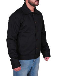 Black Casual Cotton Jacket Mens - Image 3