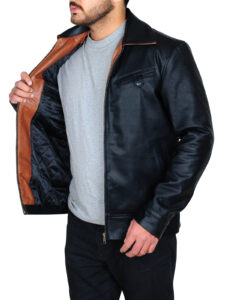 Shirt Collar Black Leather Jacket - Mauve Tree - Image 4
