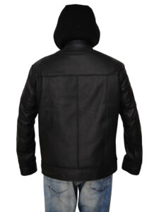 Men Black Leather Jacket With Hoodie - Image 2