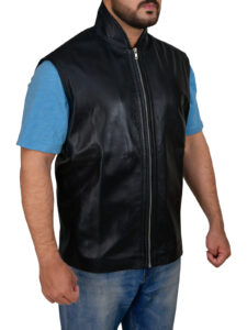 Men Sleek Black Leather Vest - Image 3
