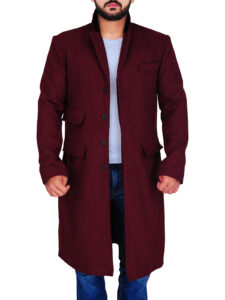 Maroon Wool Coat For Men - Mauve Tree - Image 5