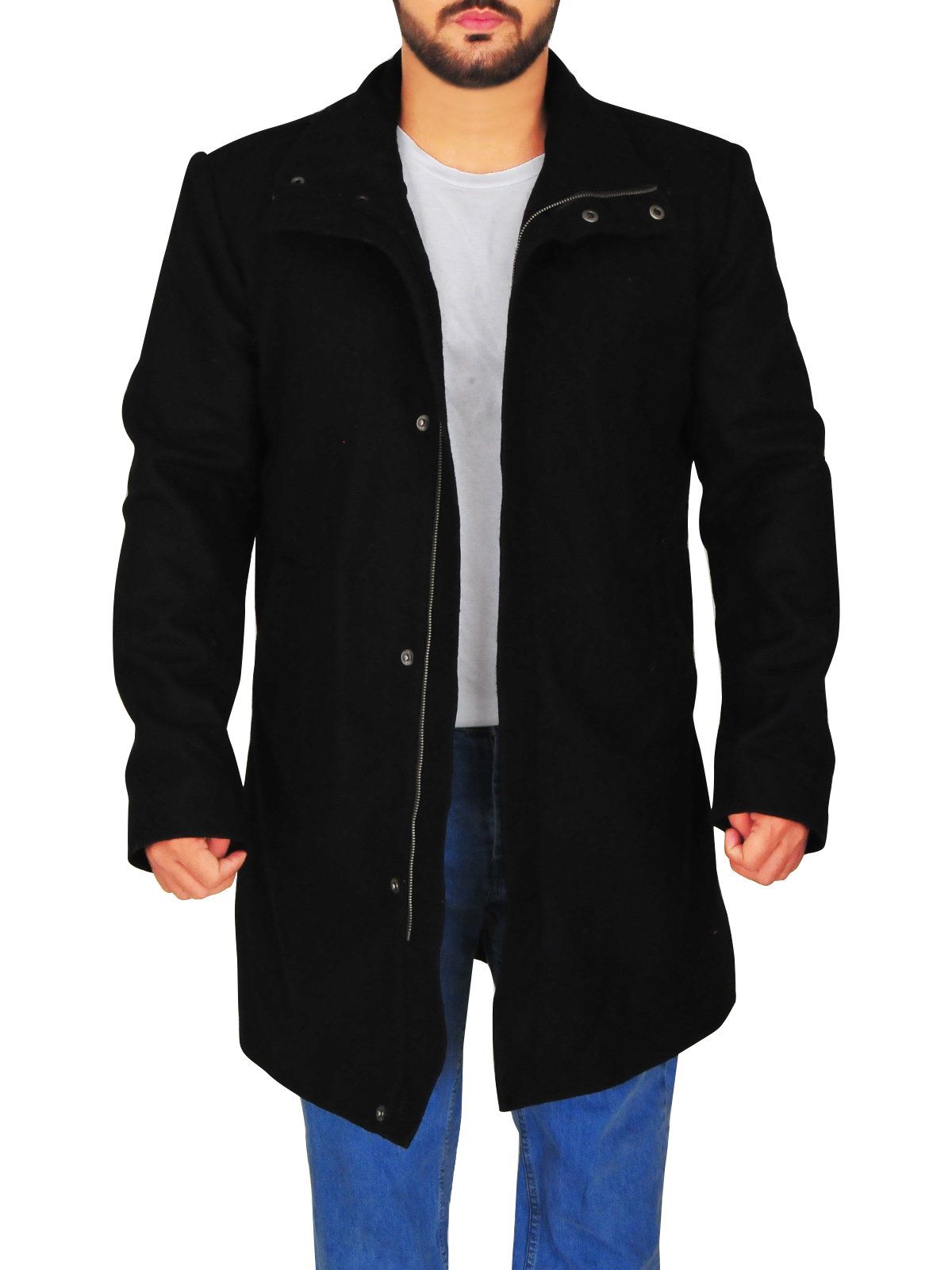 stylish-men-wool-coat.jpg Men's Pitch Black Wool Coat - Image 1