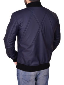 Navy Blue Varsity Leather Jacket - Image 2