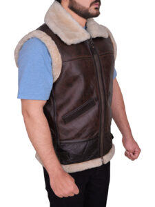 Men Sheepskin Brown Vest - Image 3