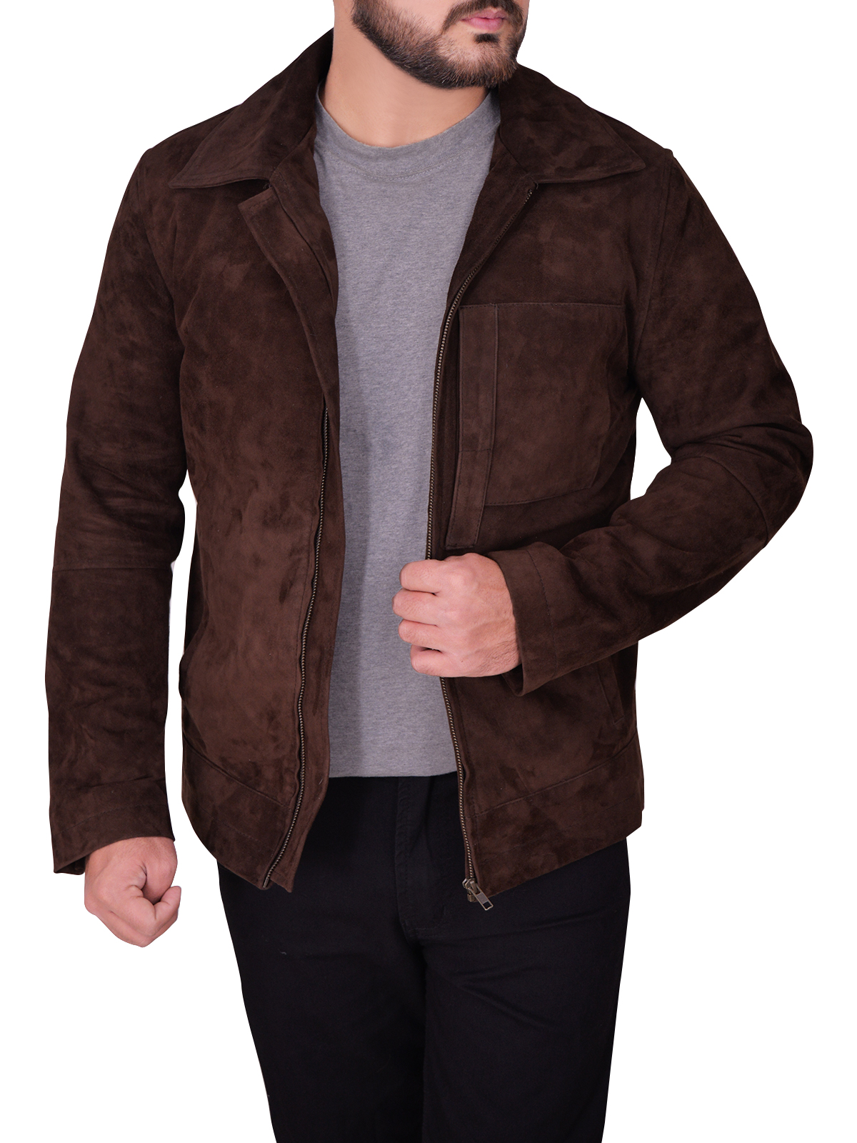 stylish-suede-leather-jacket.jpg Men Dark Brown Suede Leather Jacket - Image 1