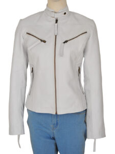 Women White Biker Jacket - Image 5