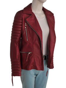 Maroon Biker Jacket For Women - Image 3