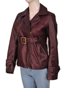 Stylish Women Belted Leather Jacket - Image 4