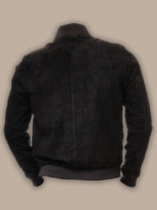 Men Black Suede Bomber Jacket - Image 2