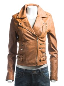 Ladies Tan Biker Jacket
