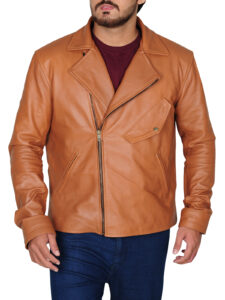 Classy Tawny Brown Leather Jacket - Image 5