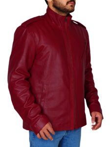 Blood Red Slim Fit Leather Jacket - Image 2