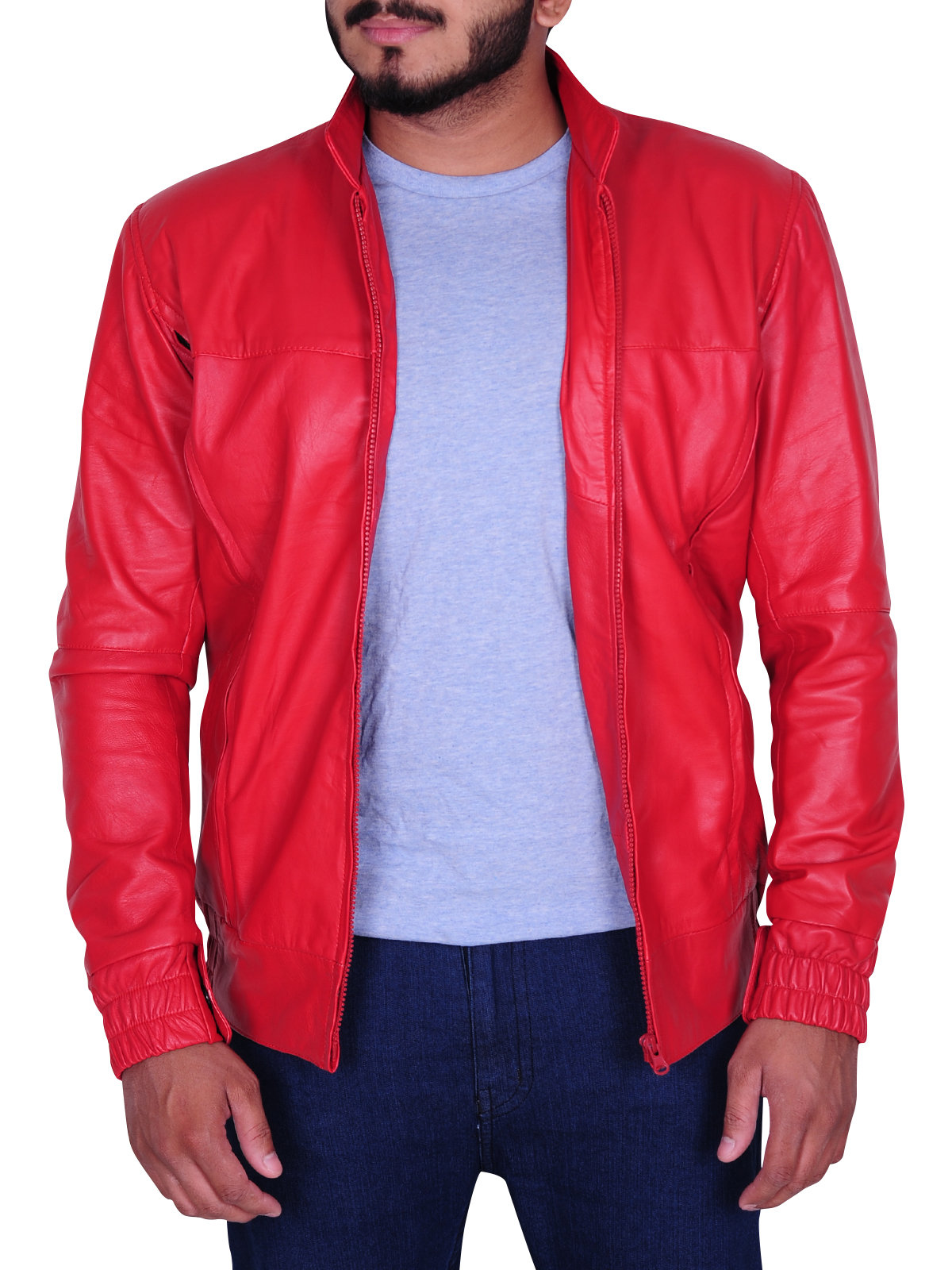 teen-red-leather-jacket.jpg Rose Red Men Leather Jacket - Image 1
