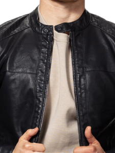 Black Mens Bike Racer Leather Jacket - Image 2