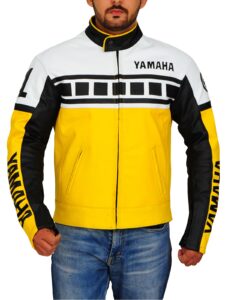 Yellow & White Biker Leather Jacket - Mauve Tree - Image 5