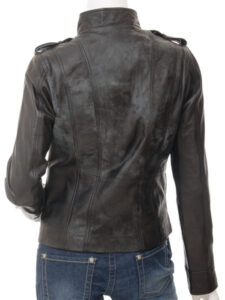 Women Raven Black Leather Jacket - Mauve Tree - Image 2