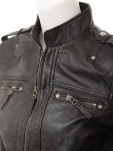 Women Raven Black Leather Jacket - Mauve Tree - Image 3