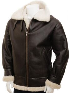 Men Brown Shearling Jacket - Mauve Tree