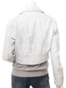 Women White Leather Jacket - Mauve Tree - Image 2