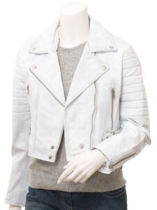 Women White Leather Jacket - Mauve Tree
