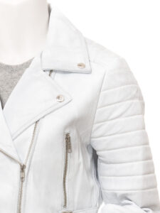 Women White Leather Jacket - Mauve Tree - Image 4