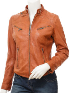 Women Yam Brown Leather Jacket - Mauve Tree - Image 3