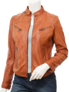 Women Yam Brown Leather Jacket - Mauve Tree
