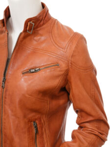 Women Yam Brown Leather Jacket - Mauve Tree - Image 4