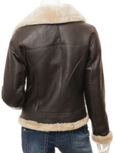 Women's Brown Shearling Jacket - Image 2