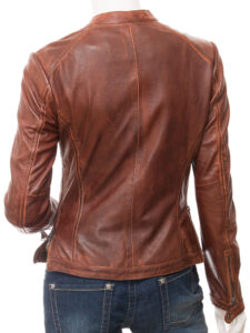 Women Wood Brown Leather Jacket - Mauve Tree - Image 2