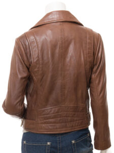Women Pecan Brown Leather Jacket - Mauve Tree - Image 2