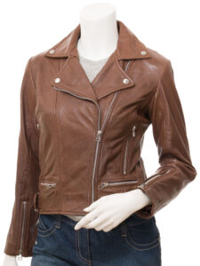 Women Pecan Brown Leather Jacket - Mauve Tree - Image 3