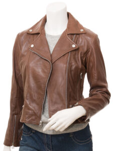 Women Pecan Brown Leather Jacket - Mauve Tree