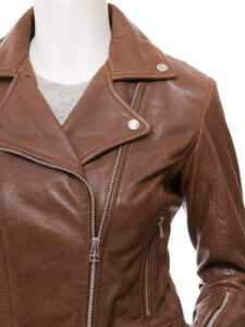 Women Pecan Brown Leather Jacket - Mauve Tree - Image 4