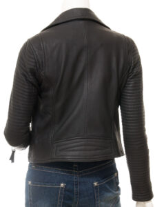 Women Black Biker Leather Jacket - Mauve Tree - Image 2